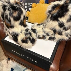 Women's Faux Fur Winter Boots - Black, White, Brown